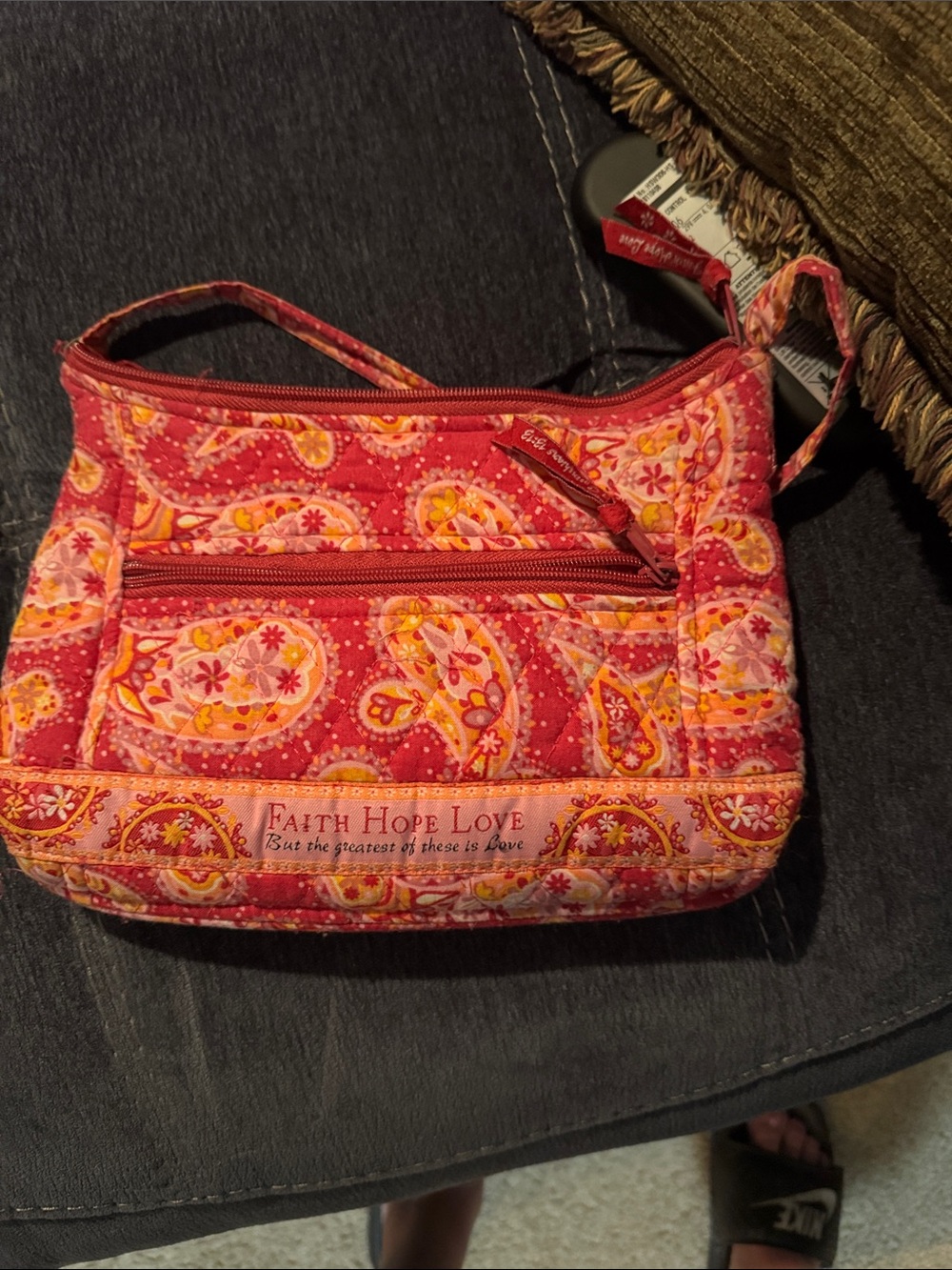 Vera Bradley Pink Paisley Crossbody Wristlet with Yellow Accents